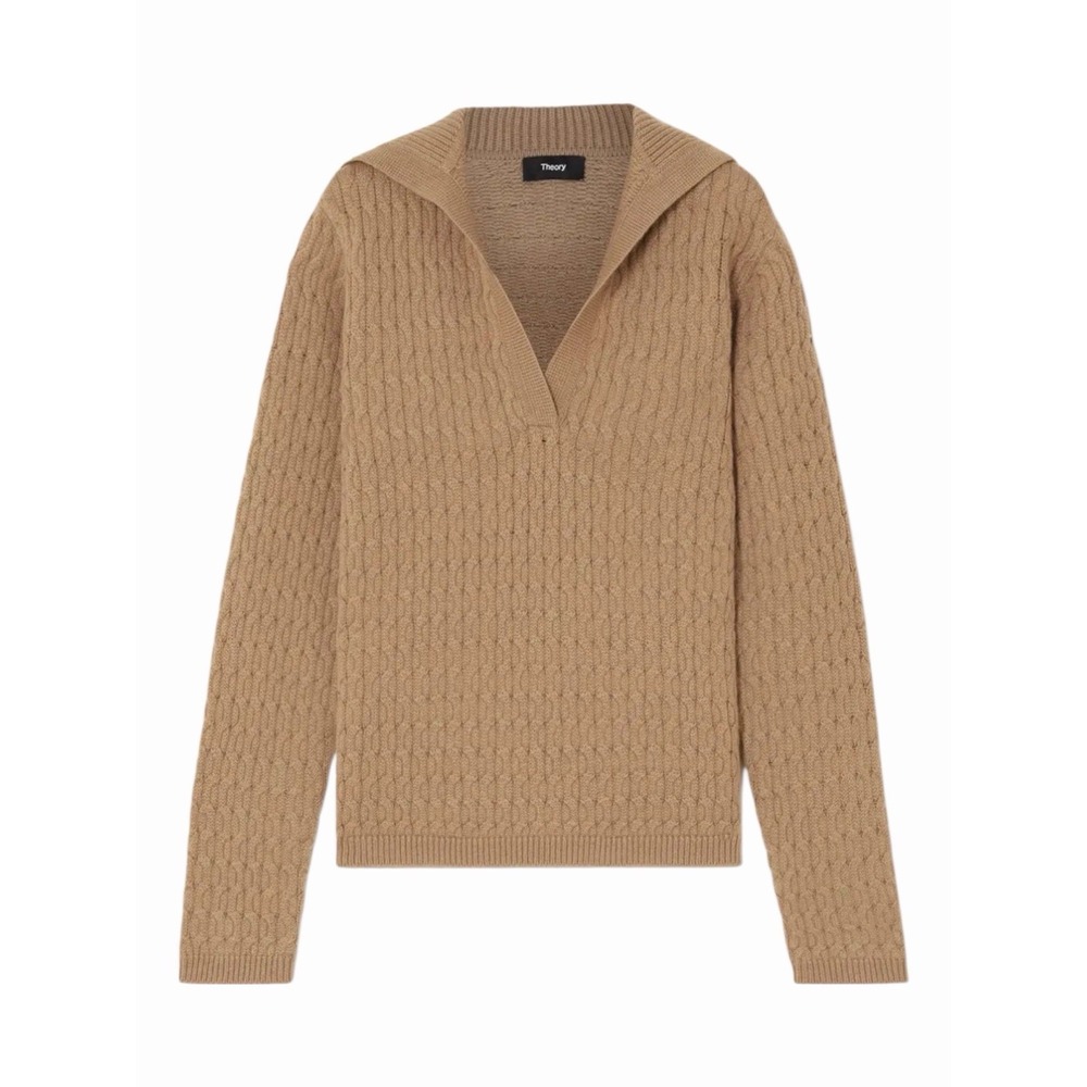 Theory Cable Knit‎ Polo Sweater Women's Sz S 90% Wool, 10% Cashmere